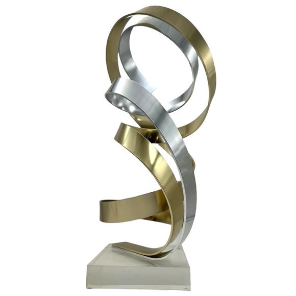 Dan Murphy 1989 Signed Two Tone Aluminum Ribbon Sculpture Lucite Base Abstract - Picture 14 of 14